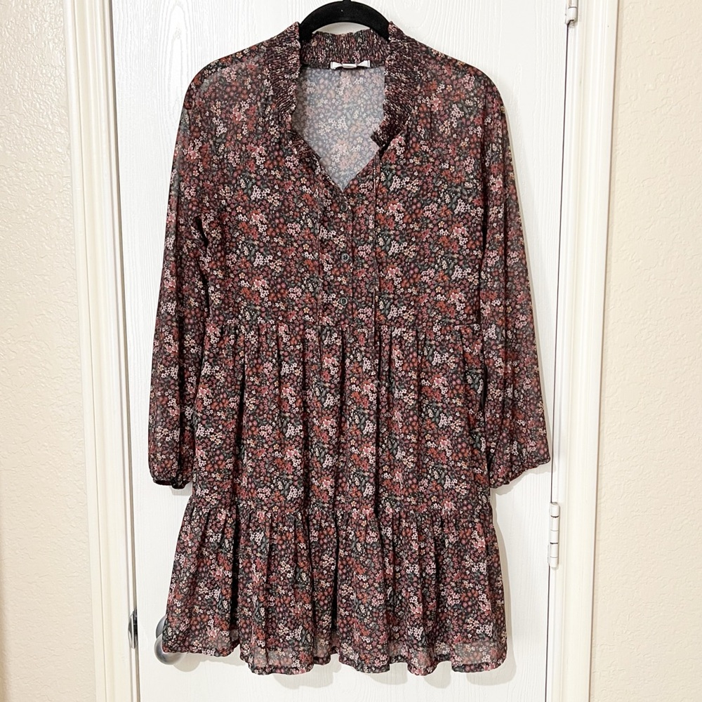 American Eagle Ditsy Floral Babydoll Dress Ruffle Balloon Sleeve XS Cottagecore